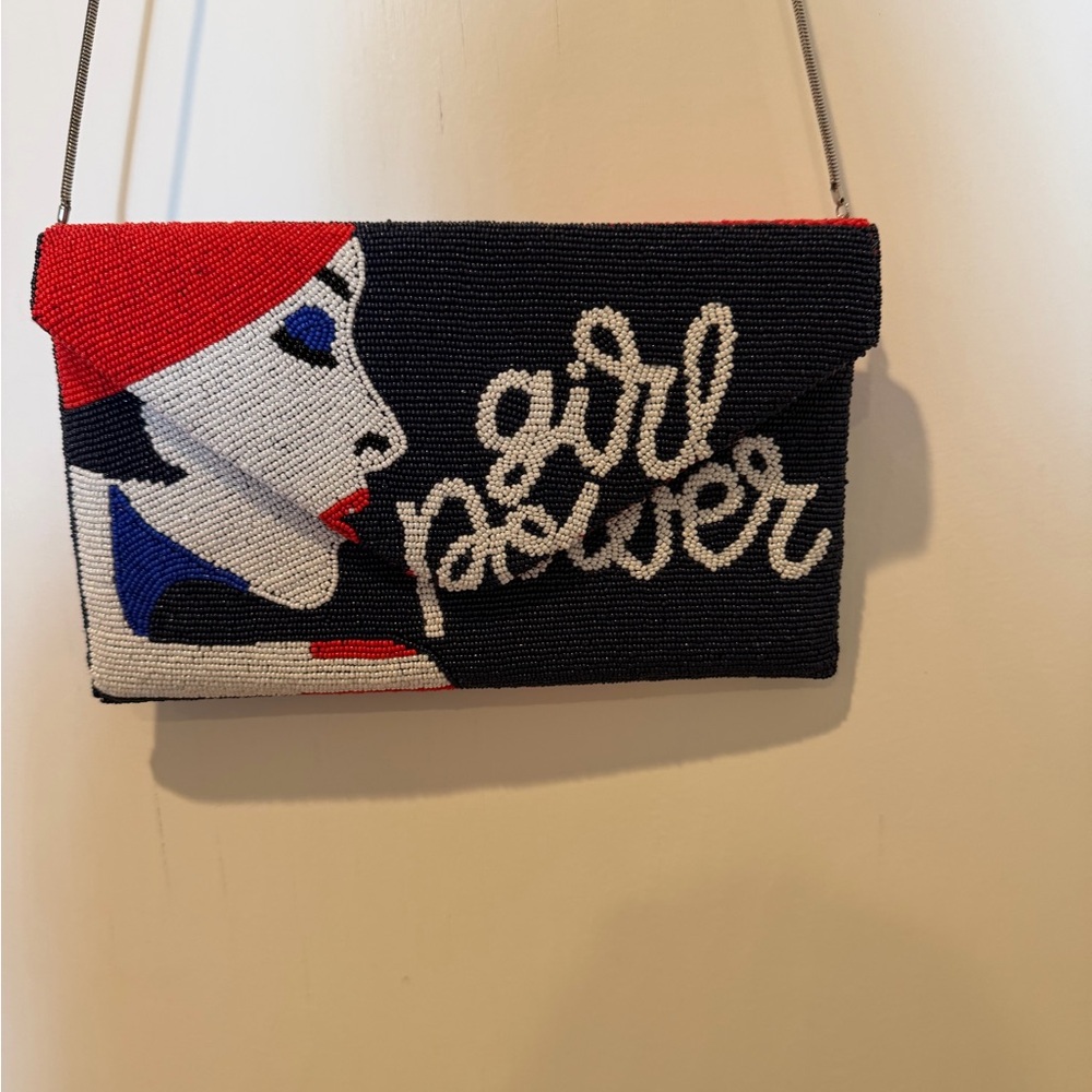 Beaded Girl Power Clutch - Black and Red